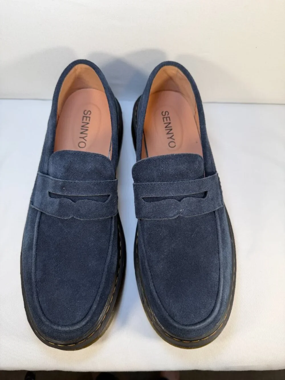 NWOT SENNYO Blue Suede Leather Penny Loafer Shoes 9.5